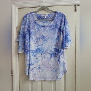 Concepts Sublimation Floral Top Flutter Sleeve Purple Women's 22 XXXL -NWT